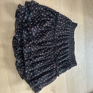 Misa Los Angeles Black Skirt with Pink Floral Accents